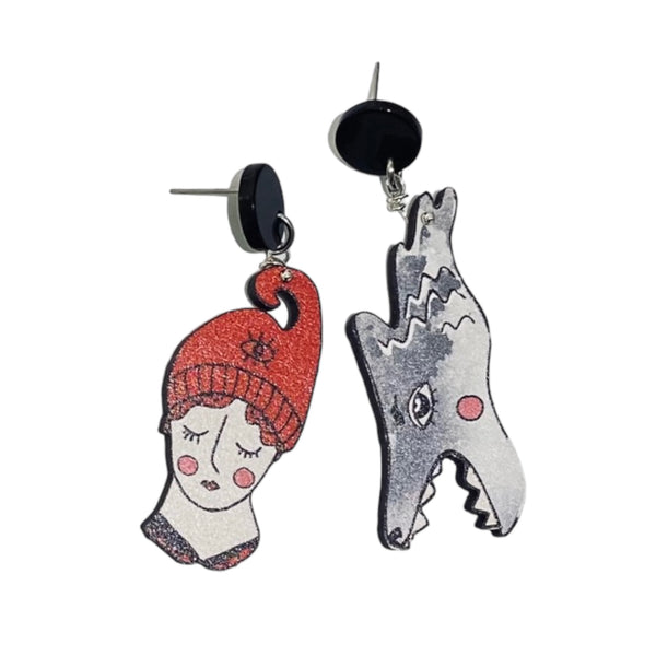 Little Red Riding Hood and Grey Wolf Earrings