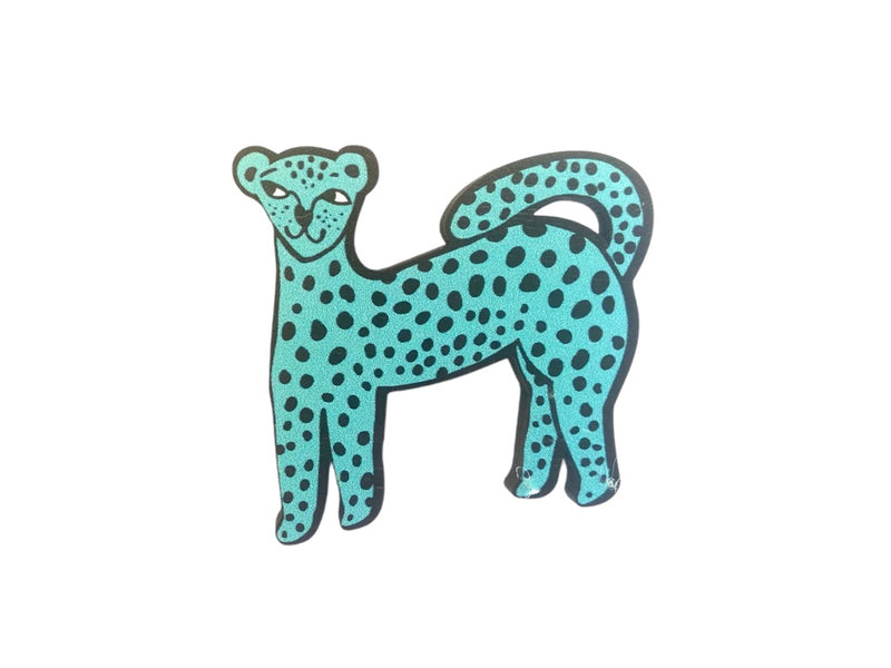 Turquoise Leopard Cheetah Brooch, Handmade Leopard Gift, Statement Animal Print Brooch, Vermont Made, Handmade Wooden Jewelry