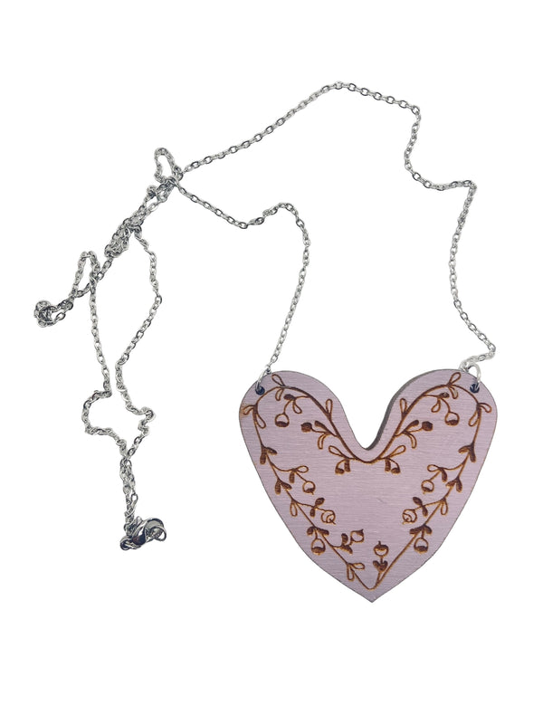 Purple Heart Statement Necklace with Engraved Ornament