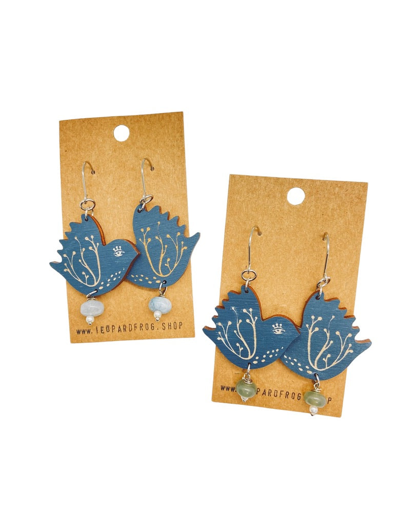 Navy Blue Large  Bird Dangling Earrings, Lightweight Statement Earrings, Jewelry for Artistic People