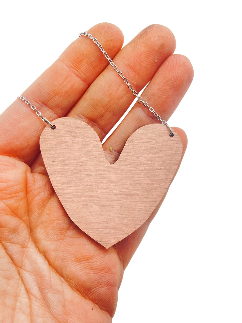 Pink Heart Statement Necklace with Engraved Ornament