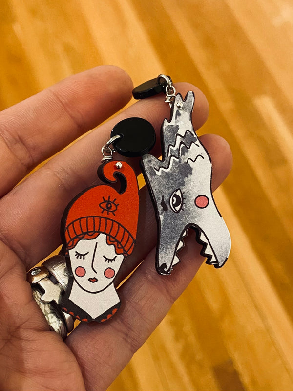 Little Red Riding Hood and Grey Wolf Earrings