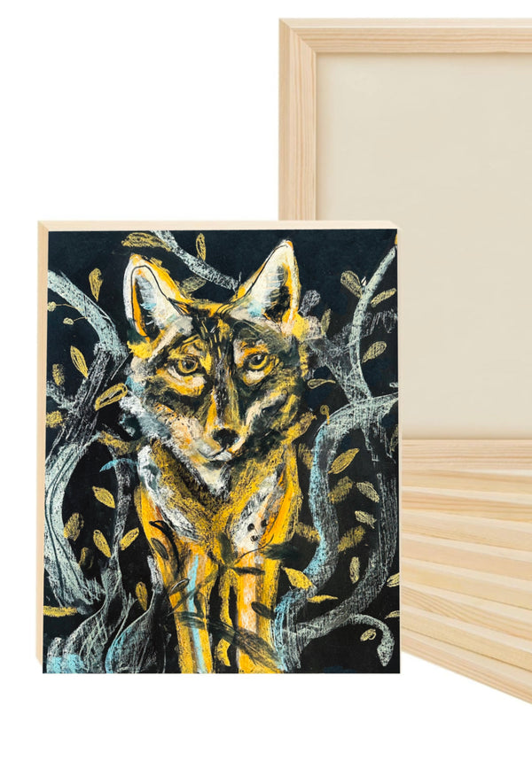 Coyote Print, Folky Whimsy, Moonlit Wilderness, Coyote walking in the grass