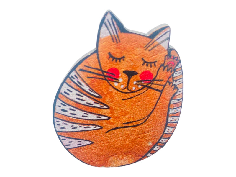 Red Cat Wood Pin Brooch