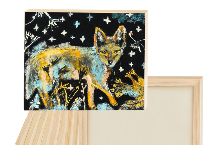 Nighttime Coyote and Chicken Folk Print, A Delightful Addition to Your Home, Folksy Coyote and Chicken Wall Art