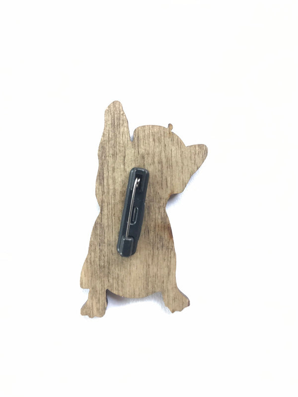 French Bulldog Pin, Black dog Wooden Brooch