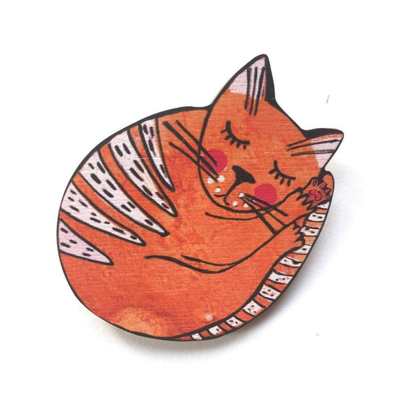 Orange Sleeping Cat Brooch