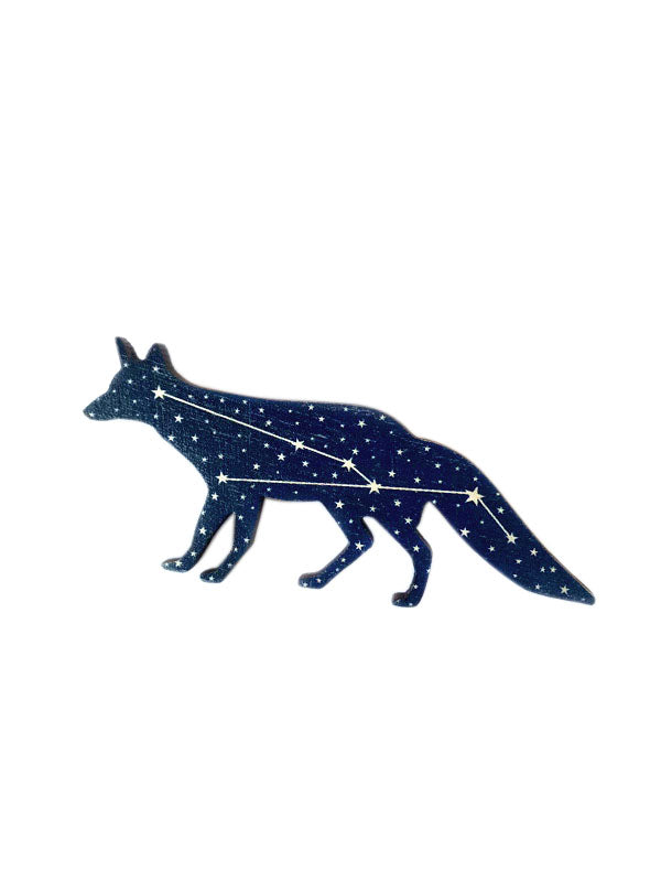 Vulpecula pin - fox constellation pin - fox constellation brooch - cut fox jewelry - teenager gift ideas -  fox wooden pin - starry fox